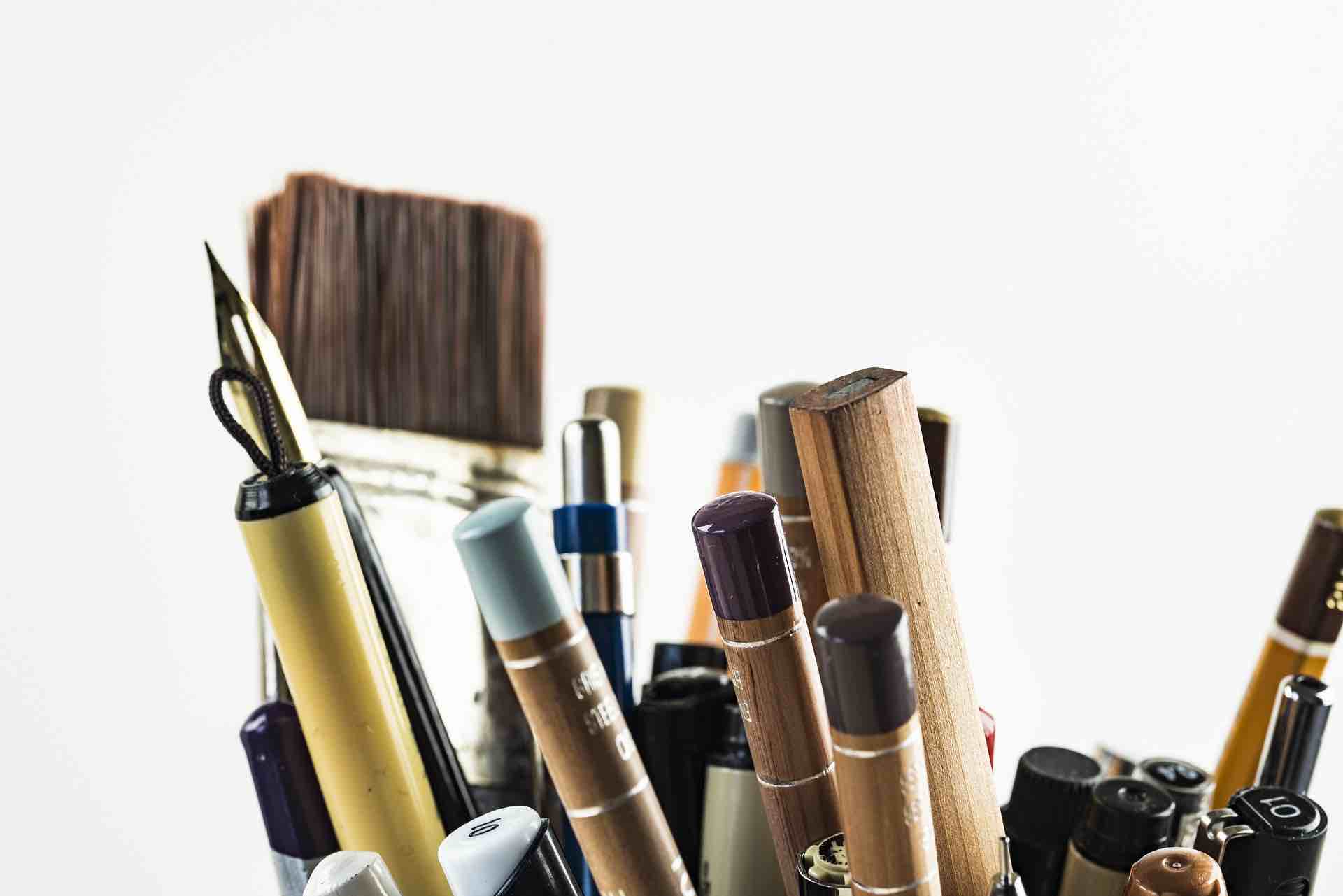Photo of a Scenic Artist's pens and brushes.